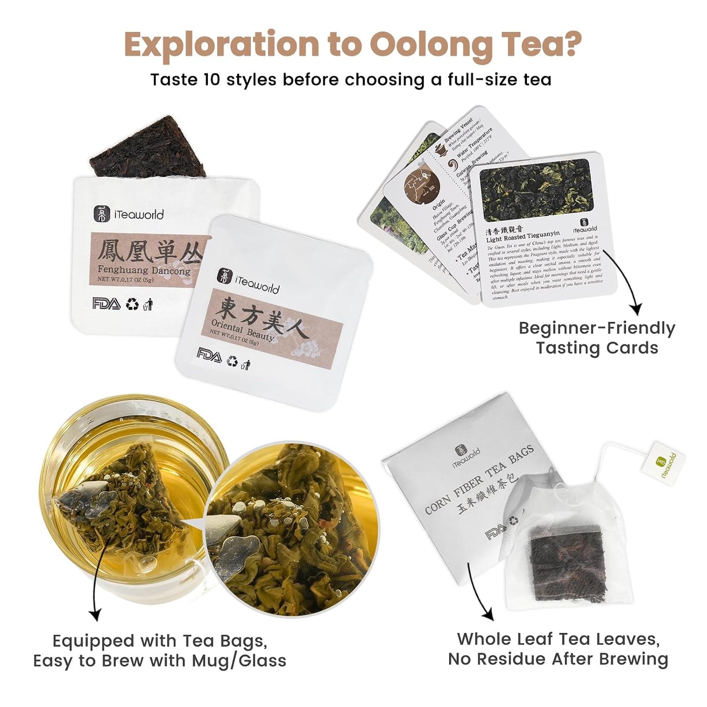 iTeaworld Chinese Oolong Tea Sampler,10 Loose Leaf Styles Each 2 Pack 3.5oz | Up to 140 Cups|10 Styles from Floral to Roasted|Easy Mug or Gongfu Brewing|No Artificial Additives|Tea Variety Pack Gift Set