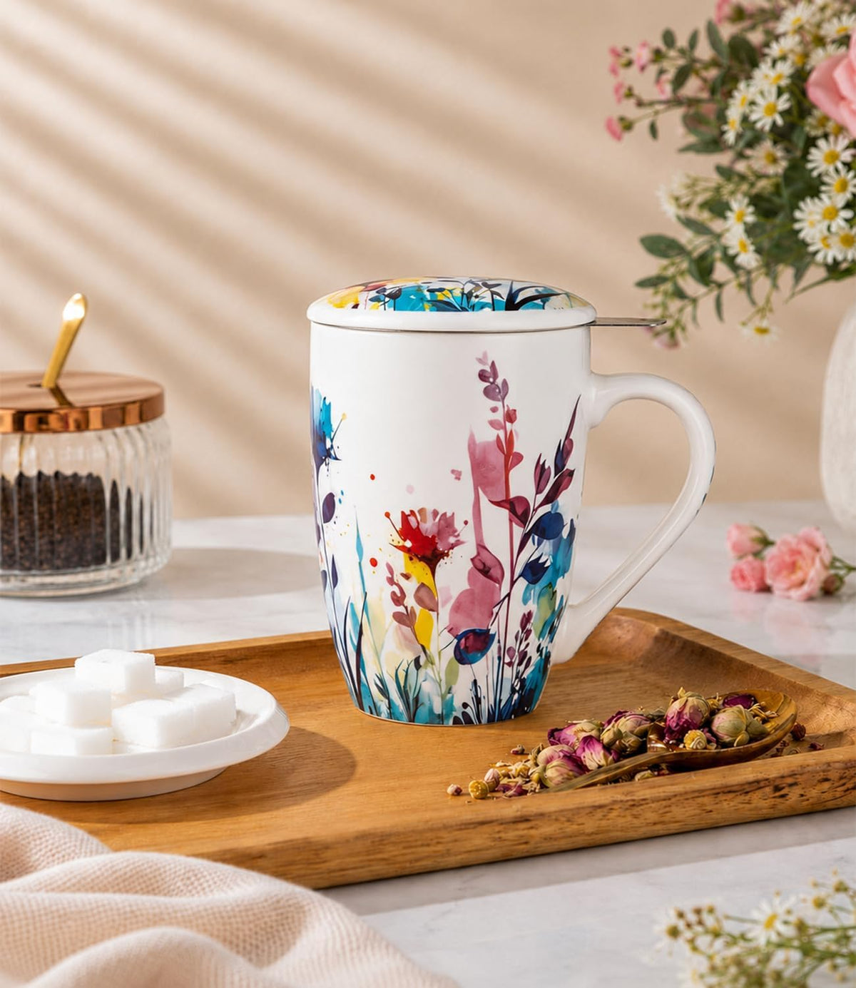 AmorArc Tea Cup With Infuser and Lid, 18oz Loose Leaf Tea Mug With Steeper