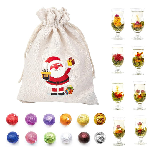 12 Assorted Blooming Flower Tea Balls Gift Set for Christmas, Handmade Herbal Flowering Tea Balls Variety Individual Packing