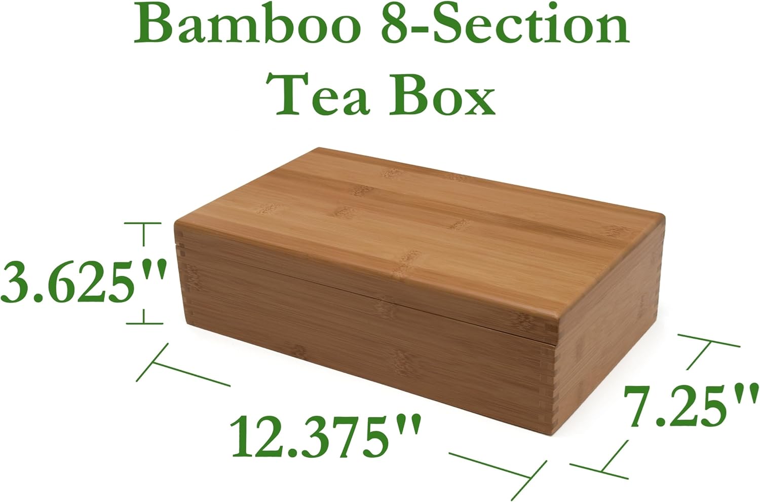 Lipper International 8188 Bamboo Wood Tea Box with 8 Compartments, 12-3/8" x 7-3/8" x 3-3/5"