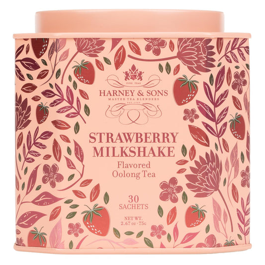 Harney & Sons Strawberry Milkshake Oolong Tea, 30 Sachets in Tin | Oolong tea with strawberry, milk and vanilla flavors.