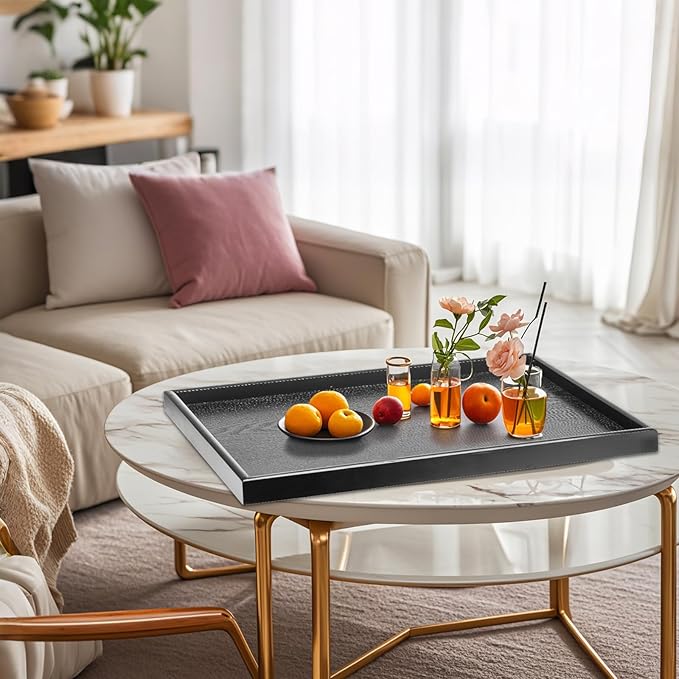 32 x 20 Inches Extra Large Solid Wood Serving Tray for Tea Coffee Table Snack Food Meals Serving Plate Kitchen Party Bar Breakfast Server with Raised