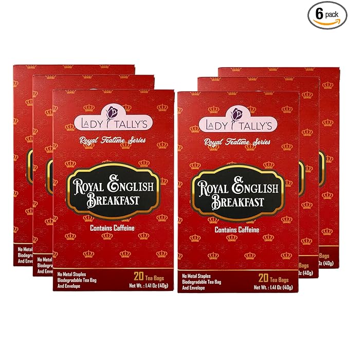 Herbal Cup Tea - Lady Tallys Royal English Breakfast, Rich Flavor and Aroma for Daily Indulgence, Caffeinated, Enjoy Hot Cold Summer Winter