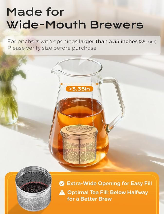 Large Tea Infuser & Strainer, Spice Infuser - Extra Fine Mesh for Loose Leaf Tea, 304 Stainless Steel with Long Chain & Threaded Lid