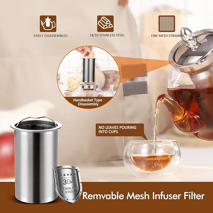 Hiware 1500ml Glass Teapot with Removable Infuser, Stovetop Safe Tea Kettle, Blooming and Loose Leaf Tea Maker Set