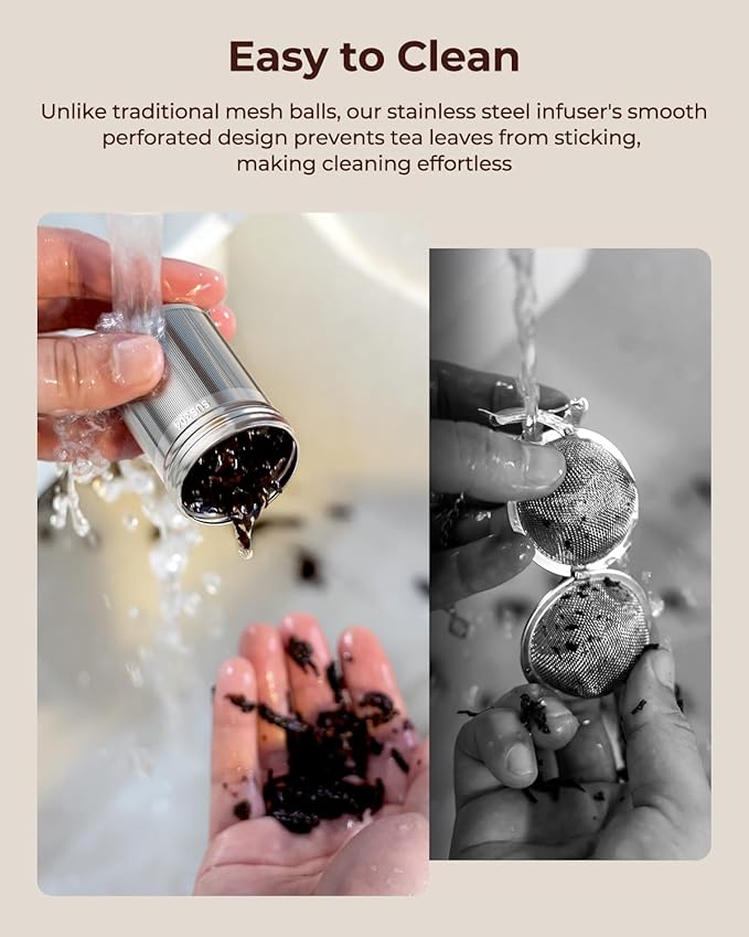 2 Pack Reinmoson Tea Strainers for Loose Tea, 1.58” x 2.2” Extra Fine Mesh Tea Infuser, 304 Stainless Steel & Threaded Lid