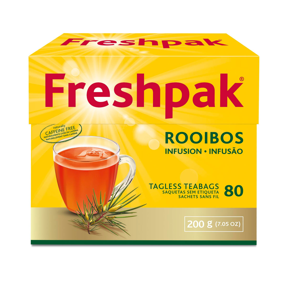 PakFresh Freshpak Pure Rooibos Tea 80 Tagless Bags 80 Count (Pack of 4)