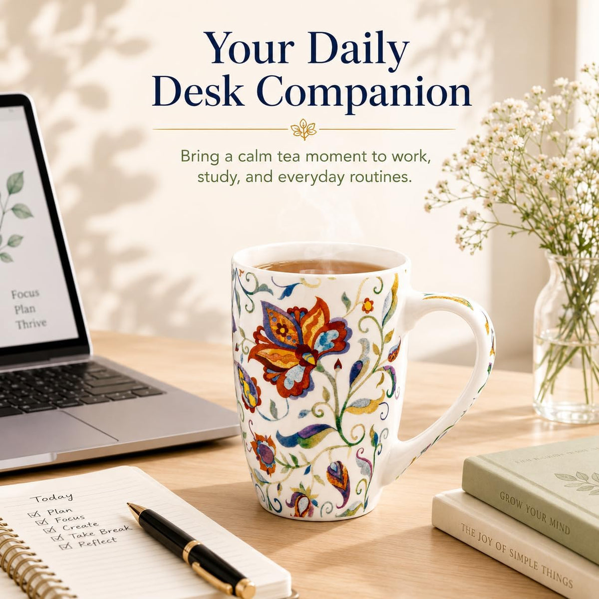 GBhome Tea Mug with Infuser and Lid,18 oz Loose Leaf Tea Cup with Steeper
