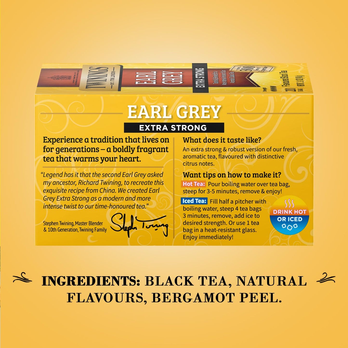 Twinings Earl Grey Tea Extra Strong 2-Pack – A Bright and Zesty Black Tea Infused with Citrus Bergamot Flavours, Caffeinated Tea Bags, Individually Wrapped, 20 Count Ea