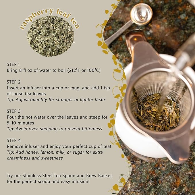 The Elegant Elephant Raspberry Leaf Loose Herbal Tea – 4.4oz Resealable Bag (Makes 50 Cups)