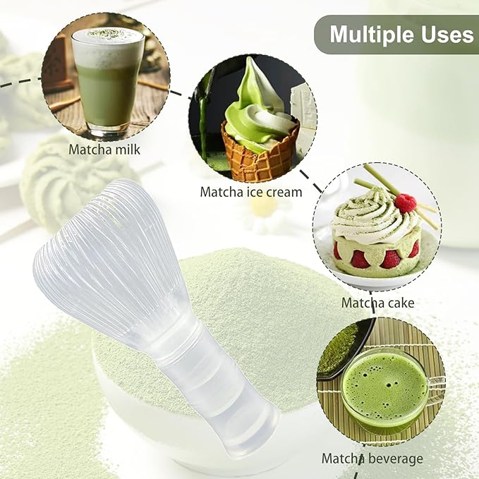 Resin Matcha Whisk Traditional Japanese Chasen Matcha Tea Whisk Gifts for Tea Lovers Reusable Plastic Matcha Whisk for Authentic Tea Preparation (Clear)