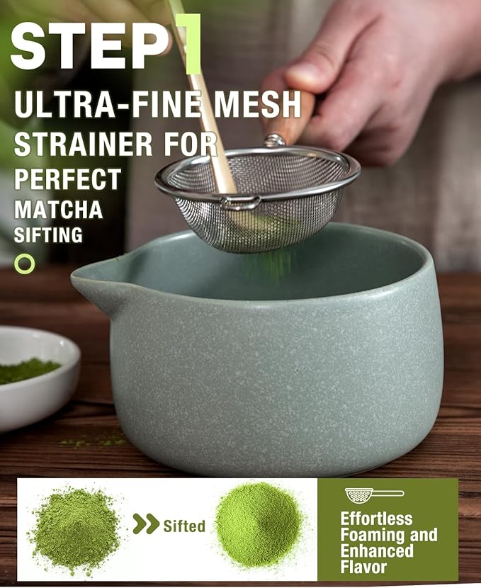 20OZ Matcha Whisk Set - 5PCS Chasen Set Includes Matcha Bowl with Spout, Bamboo Whisk with Ceramic Holder, Macha Scoop and Sifter