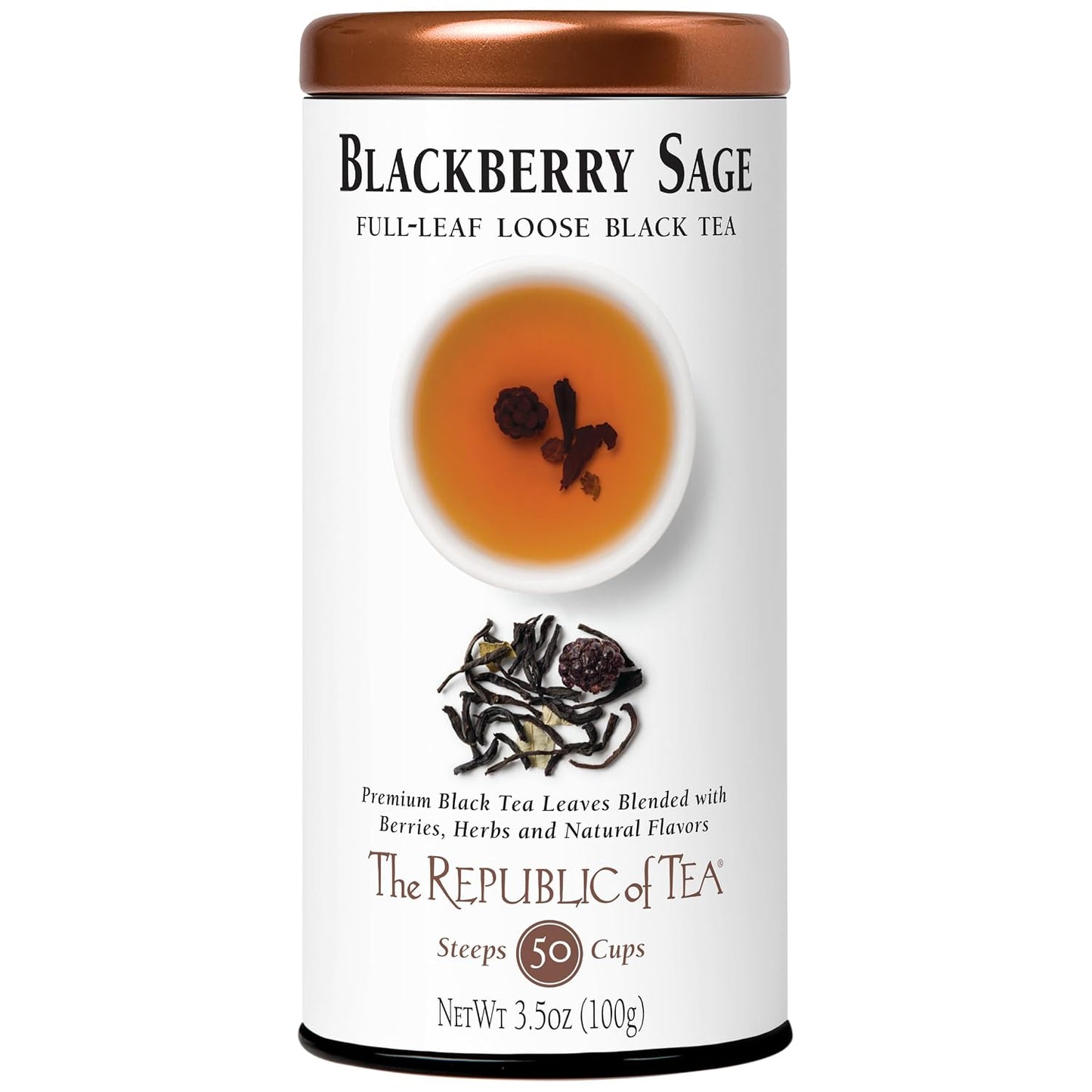 The Republic of Tea Blackberry Sage Full-Leaf Loose Black Tea, 3.5 oz Tin, Steeps 50 Cups