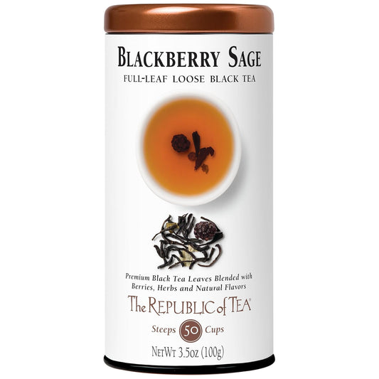 The Republic of Tea Blackberry Sage Full-Leaf Loose Black Tea, 3.5 oz Tin, Steeps 50 Cups