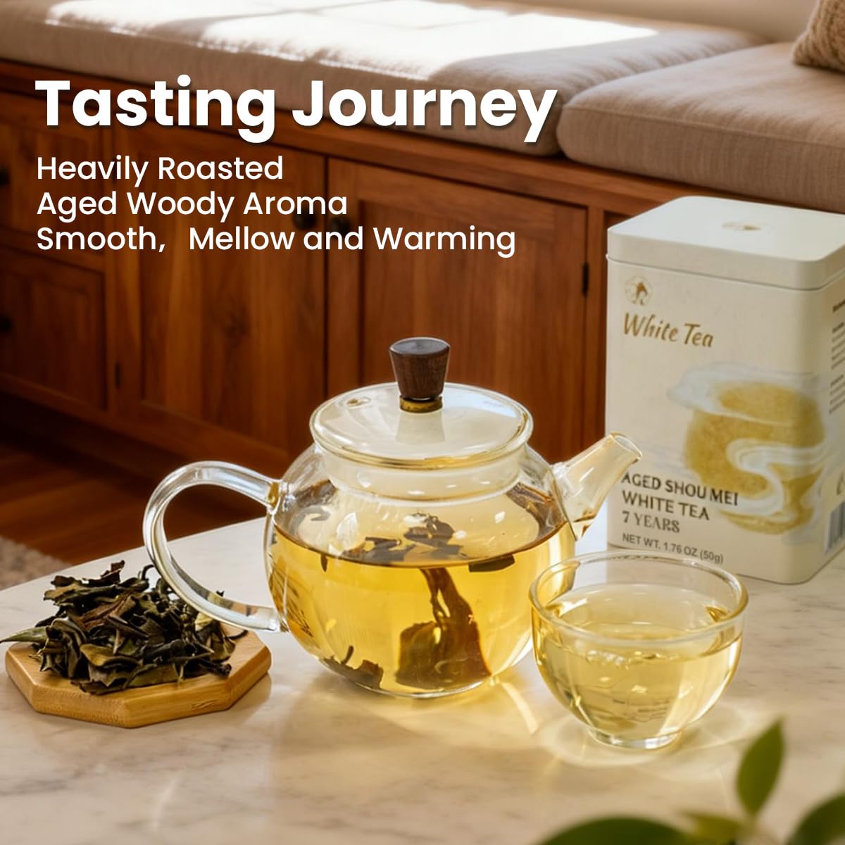 Chayan White Tea Loose Leaf,Authentic Chinese White Tea, Premium 7 Years Aged Shoumei White Tea, with Rich Sweet Jujube Aroma, Fast Hot or Quick Cold Brew, 1.76oz /50g Canister