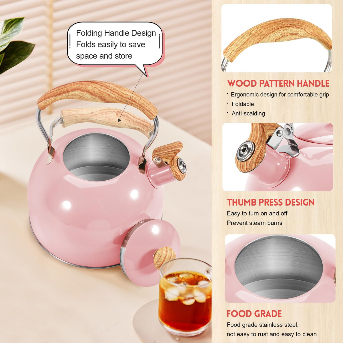 GGC Whistling Tea Kettle for Stove Top, 85OZ/2.6QT Stainless Steel Tea Pot