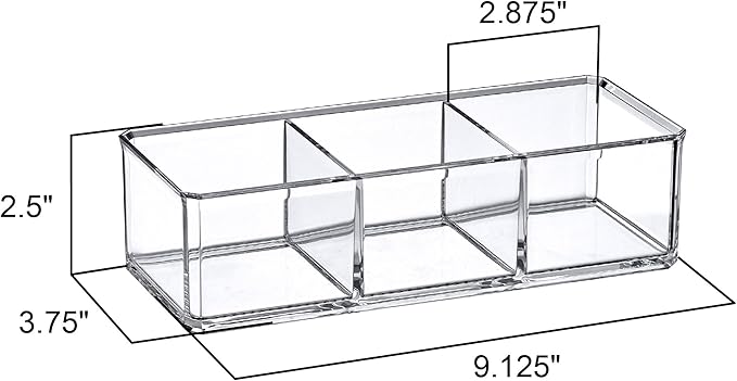 Amazing Abby - SereniTEA - Acrylic 3-Compartment Tea Bag Organizer, Clear Plastic Tea Box, 3-Slot Tea Chest, Perfect Tea Storage Solution for Kitchen Cabinet, Countertop, Pantry, and More