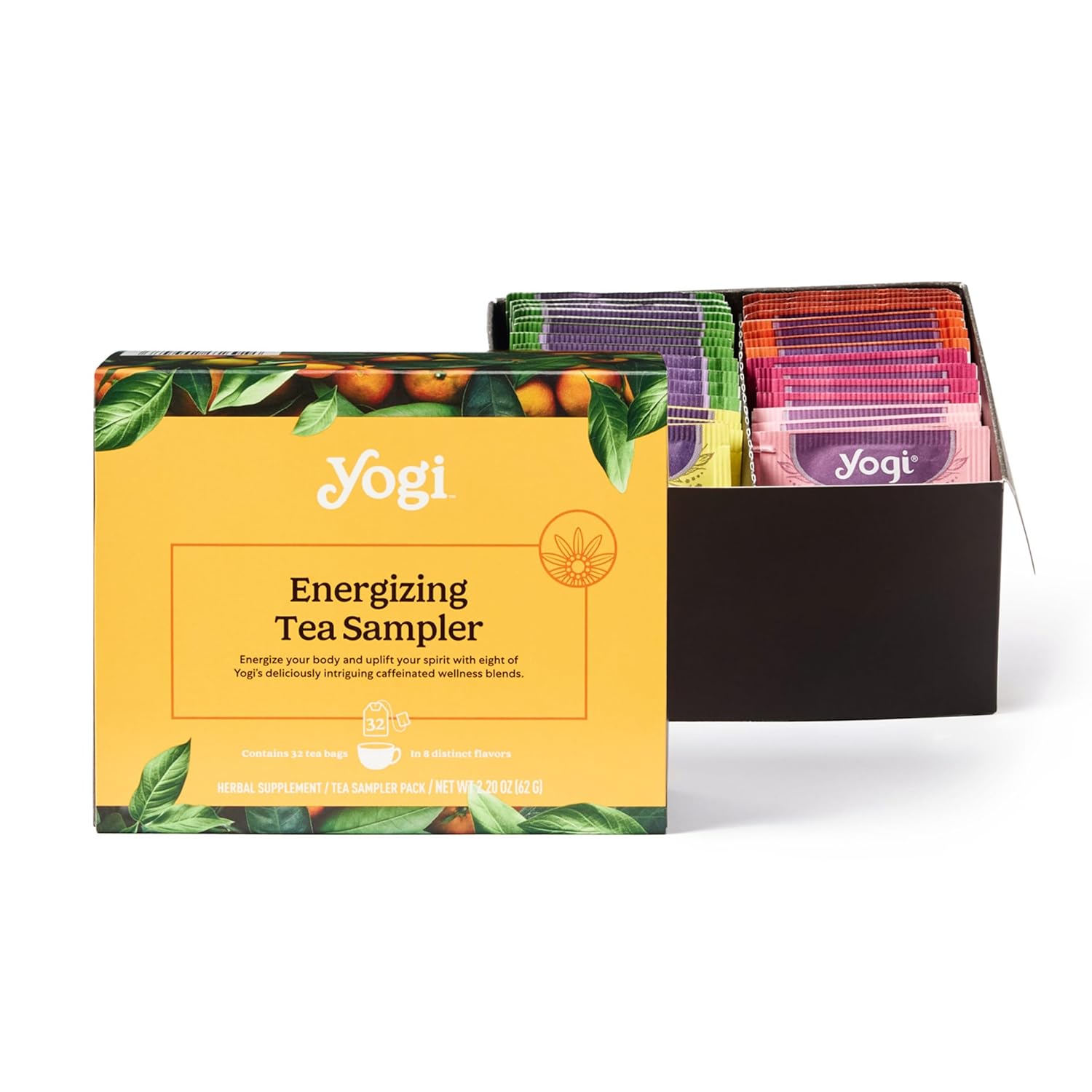 Yogi Organic Tea Energy Sampler Box Set (32 Tea Bags) - Gifts for Mom - 8 Energizing Black & Green Teas - Contains Caffeine
