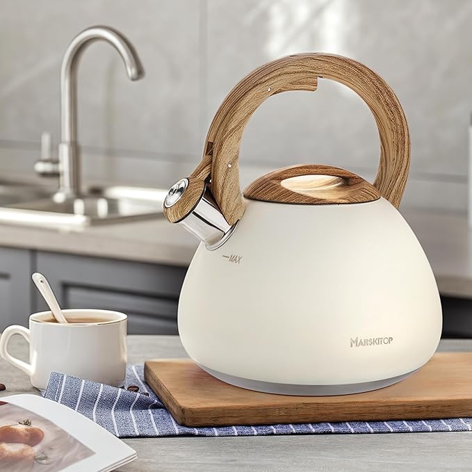 Marskitop Tea Kettle, 2.6 Quart Tea Pot for Stove, Food Grade Stainless Steel Whistling Teapot for Stovetop with Anti-Hot Handle