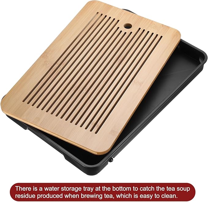 Harfington Bamboo Chinese Gong Fu Tea Tray 14.2" Classic Tea Tray Bamboo Tea Table Furniture Vintage Tea with Water Storage Box for Drinking Tea