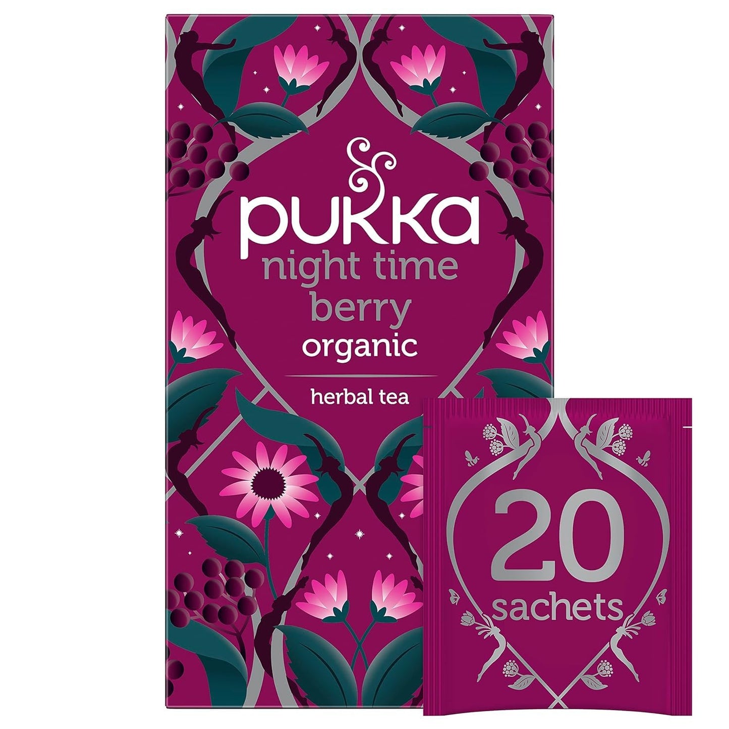 Pukka Night Time Berry Organic Herbal Tea, 80 Bags (20ct - Pack of 4) | Herbal Tea, Soothing Infusion With Chamomile, Lavender &amp; Elderberry for Bedtime Relaxation, Caffeine Free