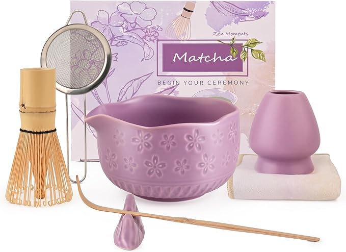 APLSTOW Matcha Whisk Set - Traditional Japanese Handmade Bamboo Matcha Whisk and Holder, Matcha Bowl