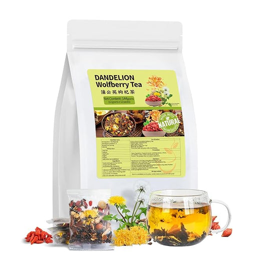 Dandelion Wolfberry Tea Bags, Natural Kidneys & Liver Health Tea with Dandelion, Chrysanthemum, Wolfberry, Cassia Seed, Licorice, Orange Peel