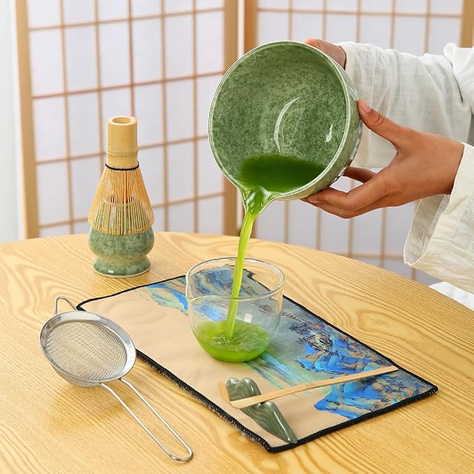 7pcs Matcha Whisk Set for the Perfect Tea Ceremony - Matcha Bowl with Spout, Whisk, and Scoop Matcha Whisk