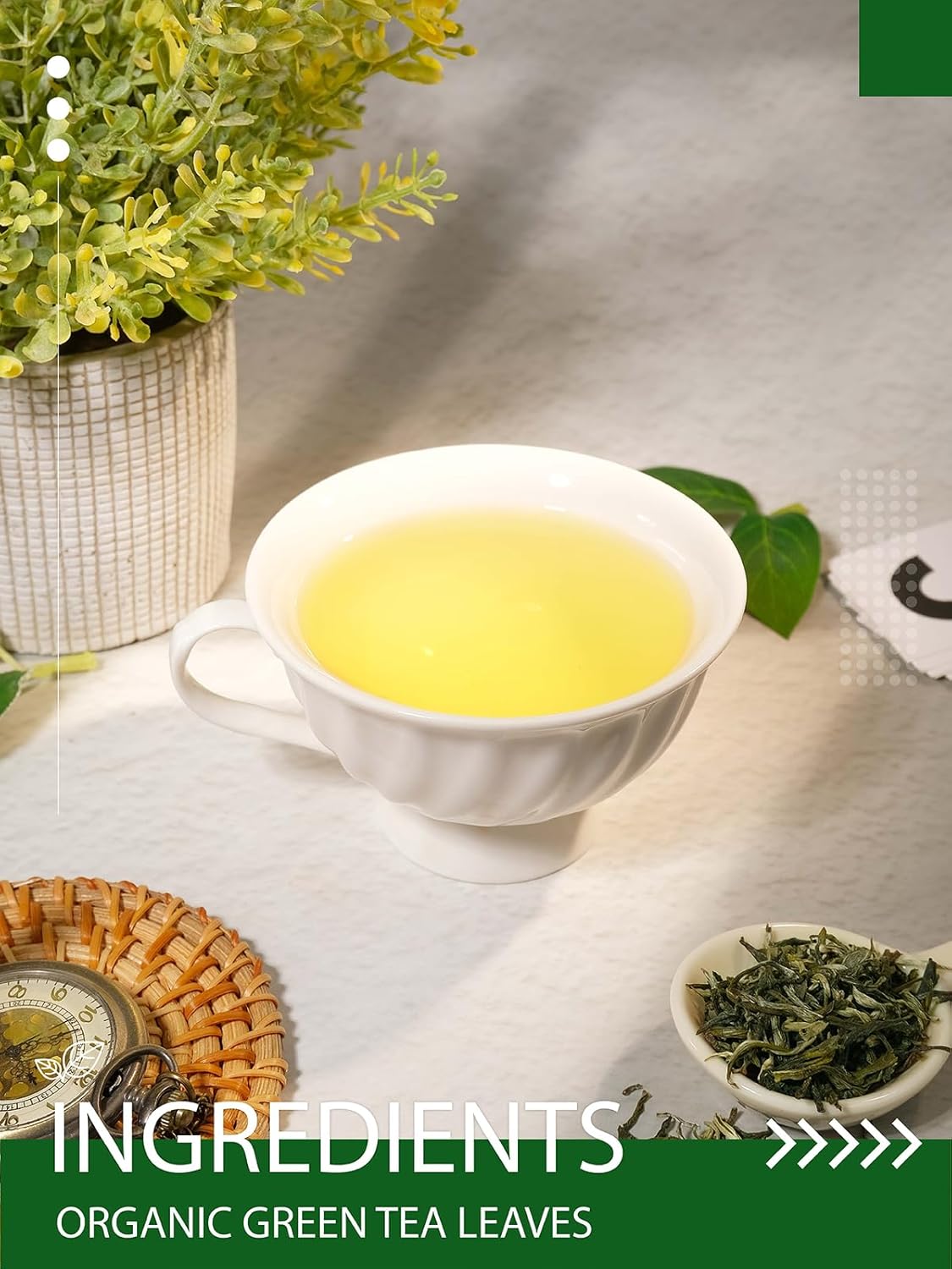 HYNTMYT Organic Green Tea Loose Leaf, USDA Organic Green Tea, Smooth & Crisp Taste, Lower Caffeine, 16oz