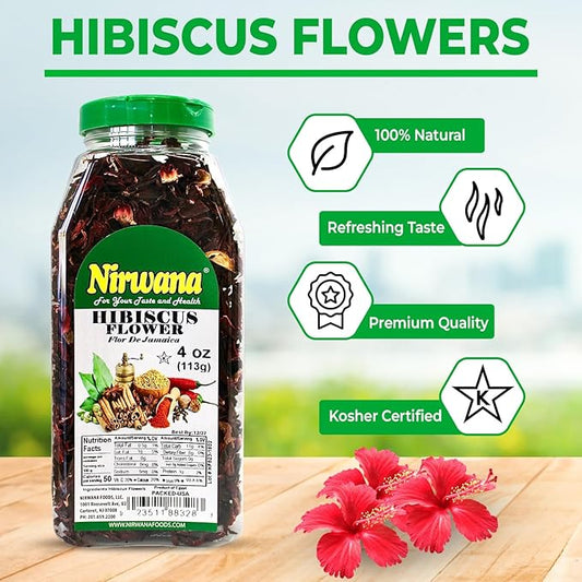 Premium Dried Hibiscus Flowers – Whole Flower Petals for Herbal Infusions, Loose Leaf Blends, and Culinary Use – Great with Dandelion Root, Raspberry Leaf, and More 4 oz Jar