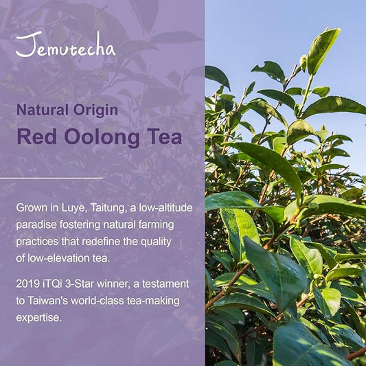 Jemutecha Red Oolong 20 Tea Bags, Exclusive Handpicked Oolong & Black Tea Blended, Organic Award-Winning Tea, Caffeinated, Non-GMO, Premium Taiwanese Asian Tea Rich in Antioxidants & Support Digestion