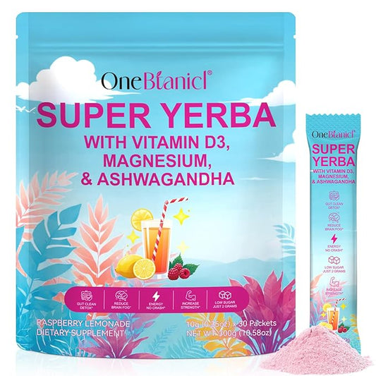 Super Yerba Mate Instant Powder 30 Packets - Yerba Mate with Lemonade Triple Energy + Brain & Gut Support, Lemon Refresh | Brain Fog Buster, Focus Boost, and Gut Health | Low Sugar, Prebiotics