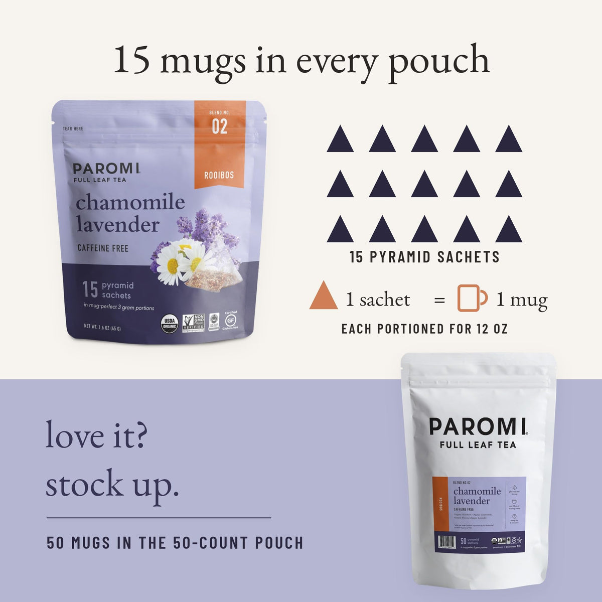 Paromi Chamomile Lavender Rooibos, Resealable Pouch, 15 Count