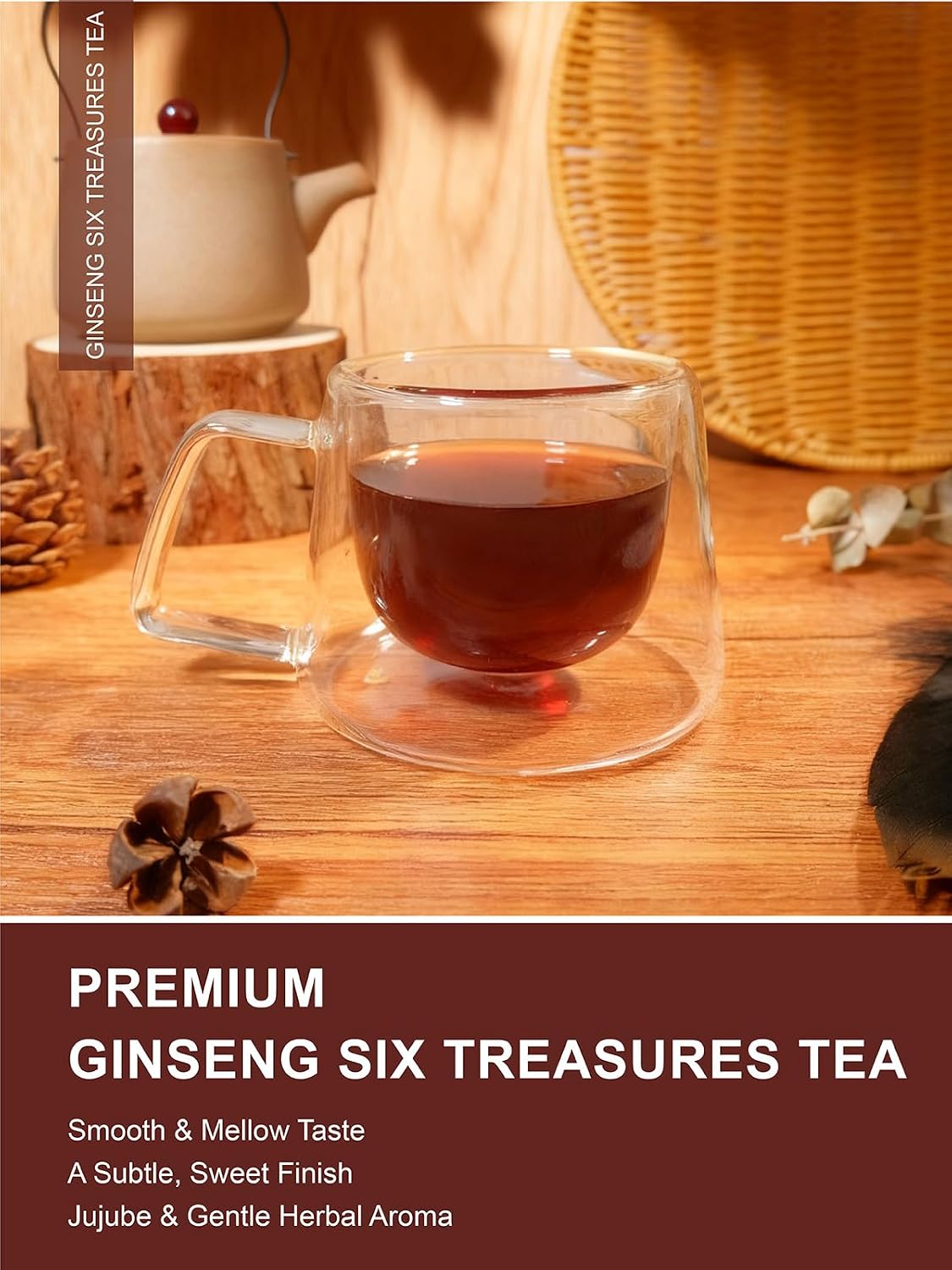 TeeLux Ginseng Six Treasures Tea Bags, Caffeine Free, No Additives, 30Count