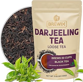 BREWIX, Darjeeling Tea Leaves from Hills of Himalayas (50+ Cups, 3.53oz/100g) | Pure Loose Leaf Darjeeling Black Tea | Long Leaf Grade | Straight From Source In India