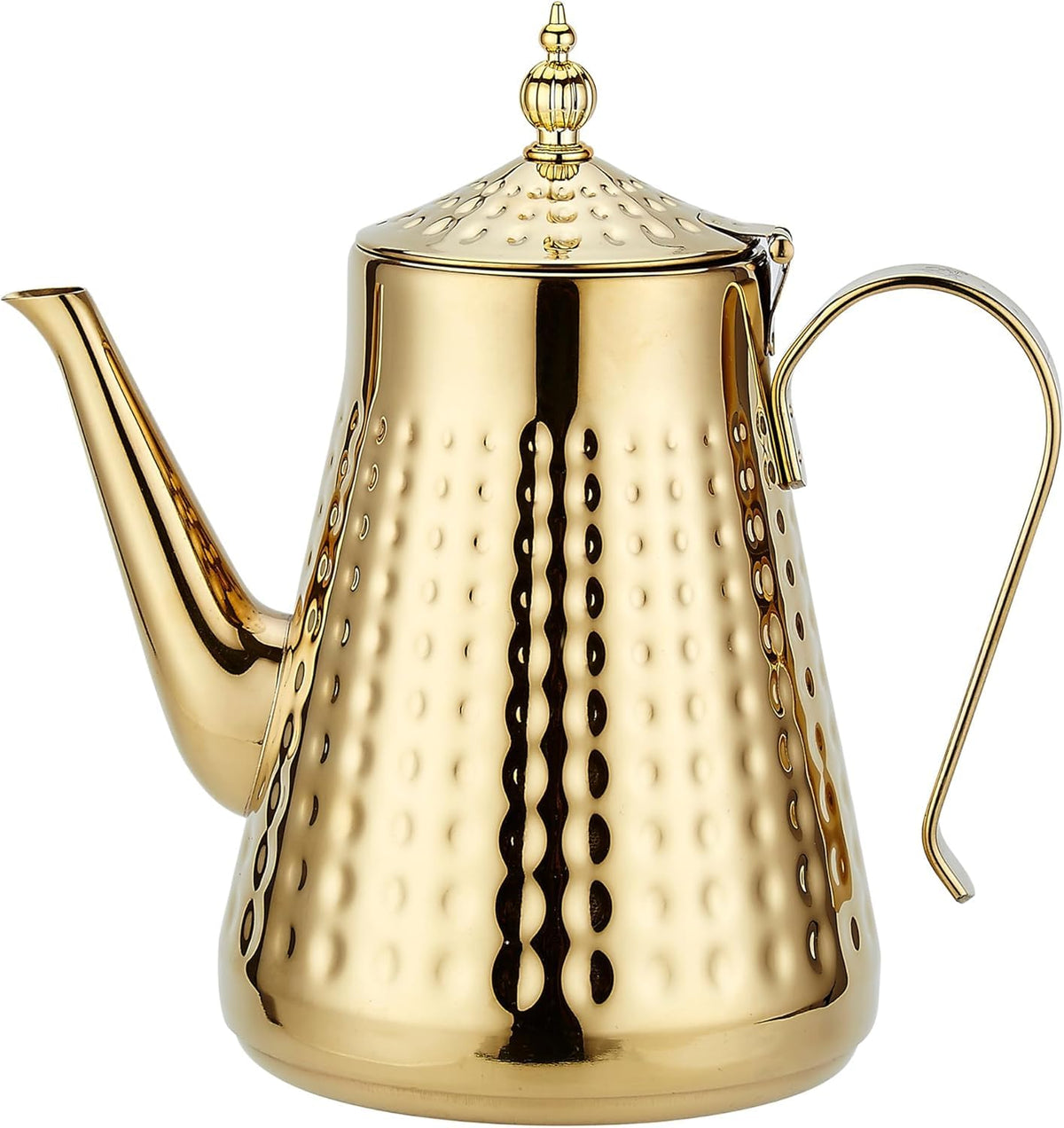 SANQIAHOME 1.8L(60oz) Stainless Steel Hammer Patterned Teapot With Removeable Infuser,Loose leaf cover,Gold