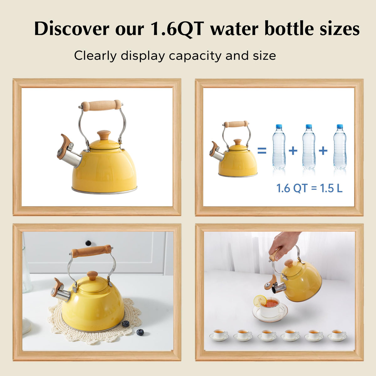 ROCKURWOK Whistling Tea Kettle, Tea Pot All Stovetop Safe, 1.6 Quart Yellow