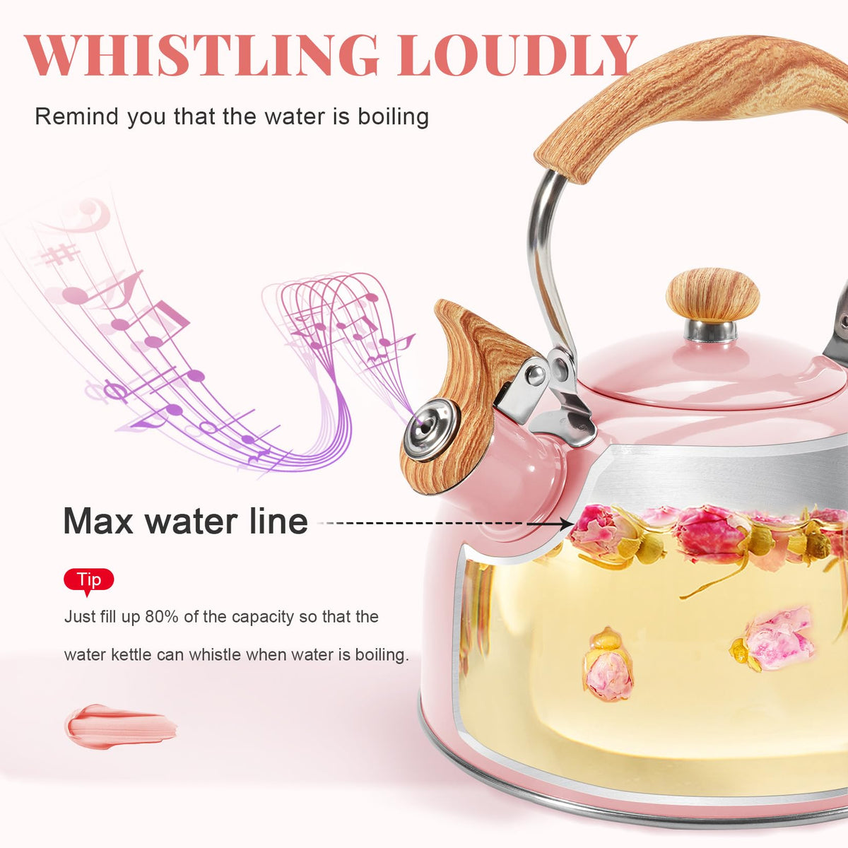 GGC Whistling Tea Kettle for Stove Top, 85OZ/2.6QT Stainless Steel Tea Pot