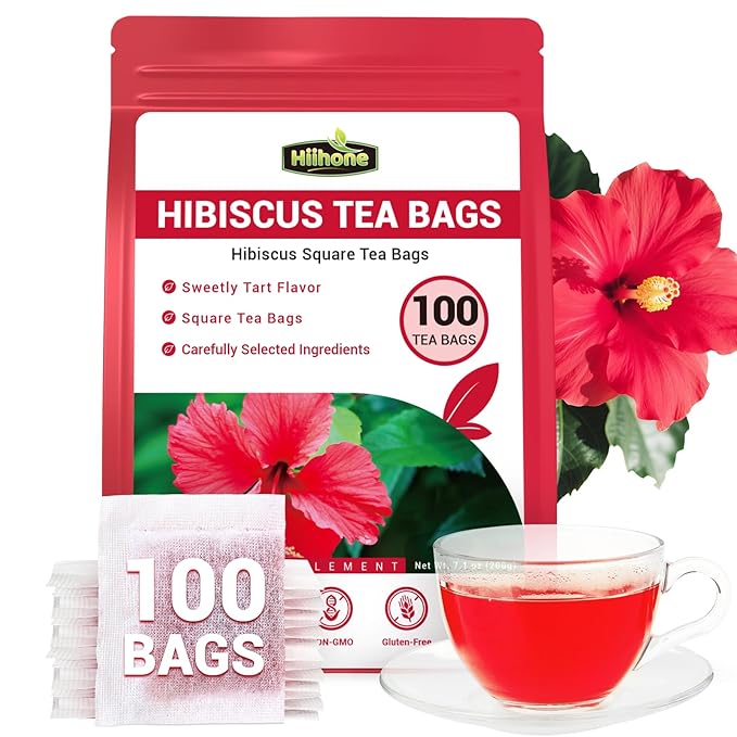 Hibiscus Tea Bags, Hibiscus Flower Herbal Tea - Rich in Vitamin C, Caffeine Free,Sugar Free, 100 Teabags