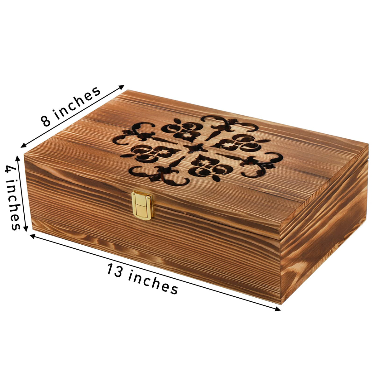 Coloch Wooden Tea Bag Storage Box with Carved Lid, 8-Compartment Tea Chest Organizer Spice Packets Container for Living Room