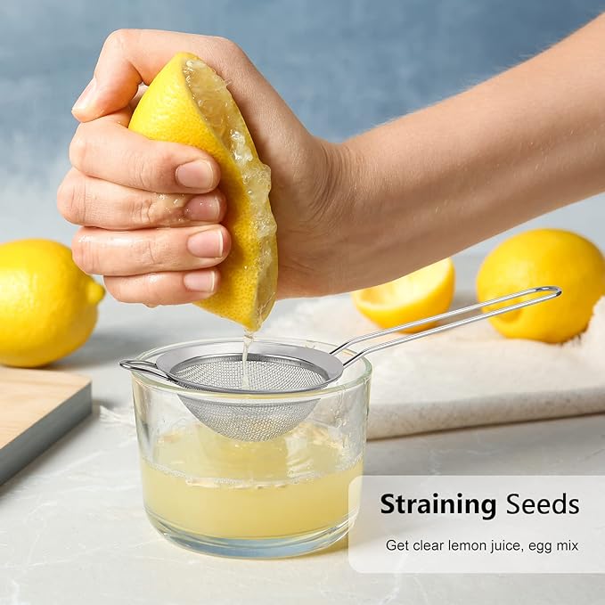 D Fine Mesh Strainer, Stainless Steel Sieve Sifter with Handle, Small Metal Strainer for Loose Tea, Juice, Drink, Herbs, Mini Sifter for Flour