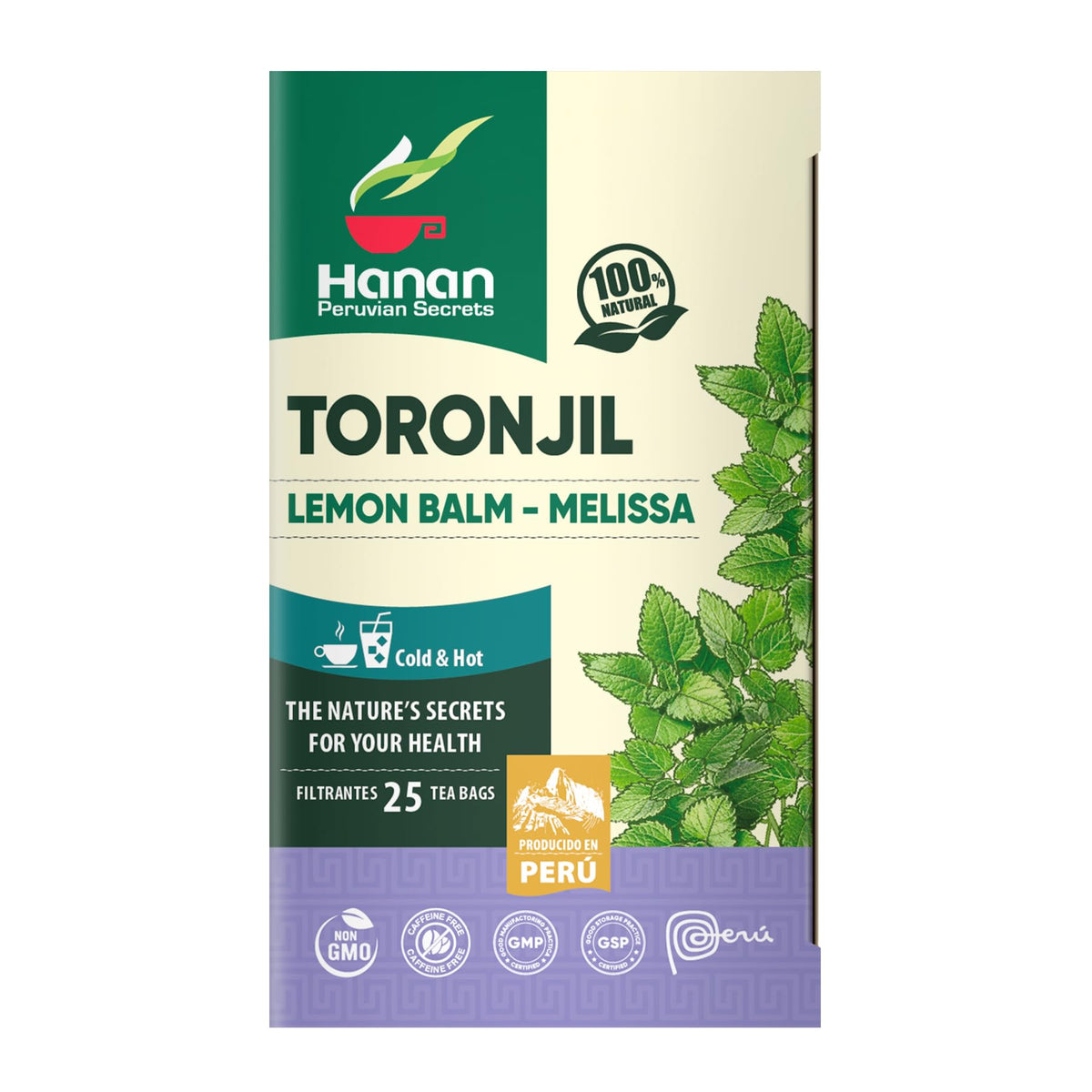 Hanan Peruvian Secrets Lemon Balm Tea (Toronjil) - 25 Teabags of Herbal Tea - Melissa Herb for Relaxing Herbal Tea - Natural