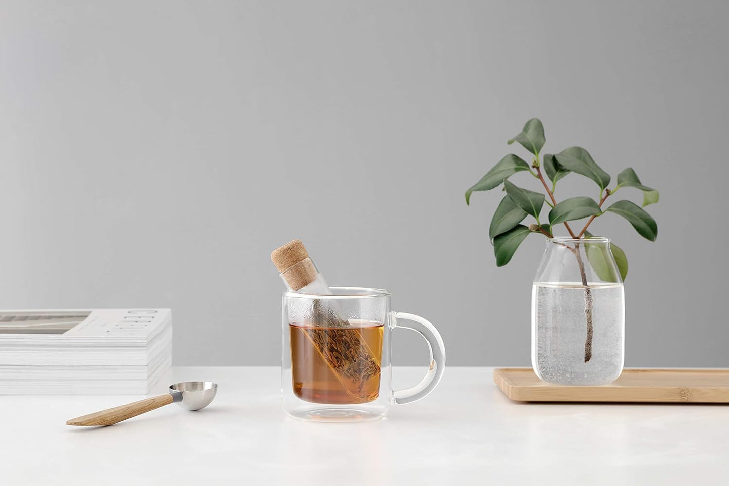 VIVA Travel Glass Tea Infuser Tube with Cork Lid - For Brewing Tea On The Go