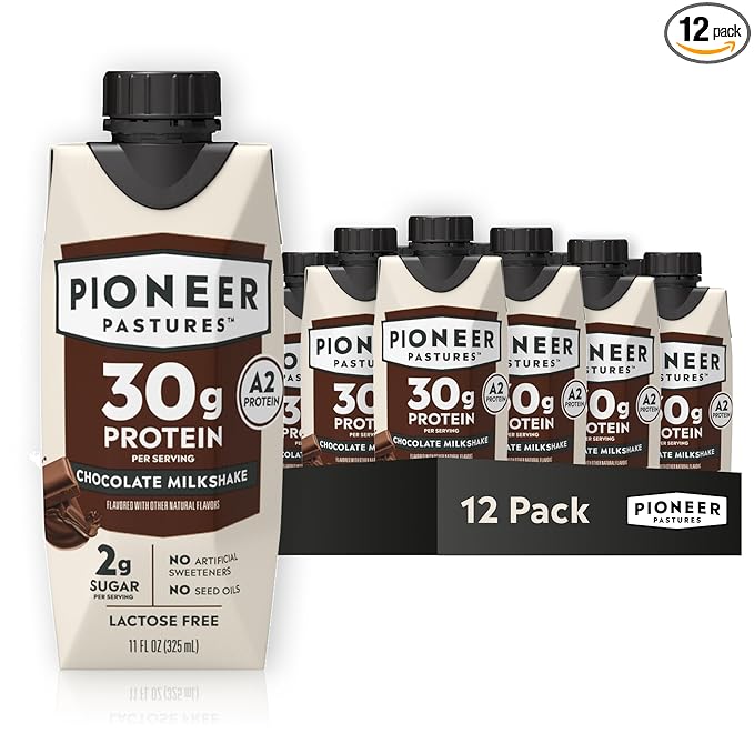 Pioneer Pastures - High Protein A2 Milkshakes - Chocolate - A2 Nutritional Milk, 30g Protein, 2g Sugar, No Artificial Sweeteners, No Seed Oils