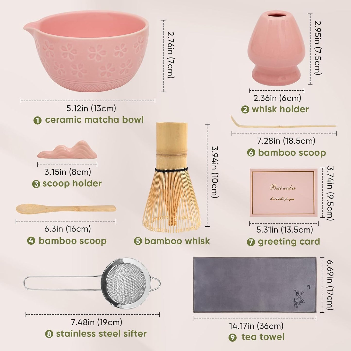 Matcha Whisk Set - Traditional Bamboo Chasen with Bowl, Complete Matcha Tea Making Kit &amp; Starter Tools for Authentic Japanese Ceremony (Pink01, 8pcs/set,Bowl entry-level Set)