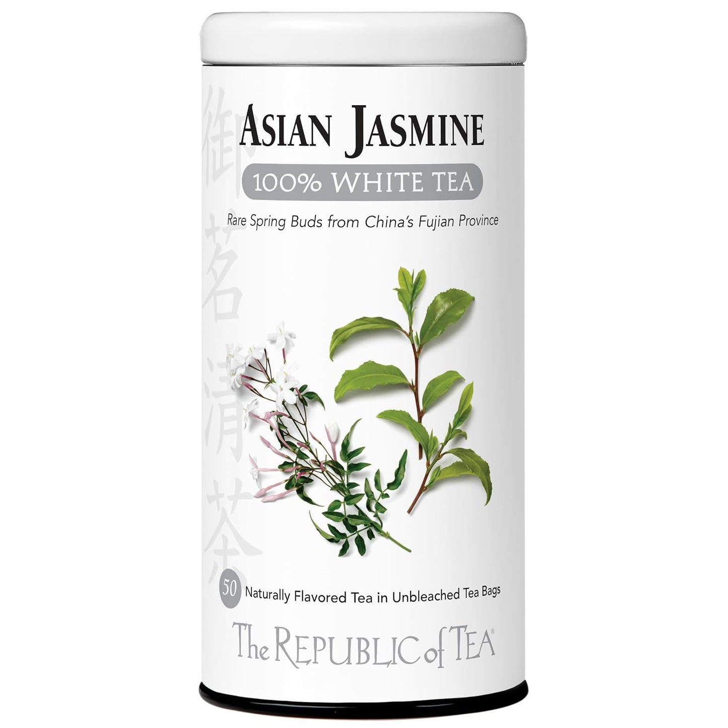 The Republic of Tea Asian Jasmine 100% White Tea, Low Caffeine, 50 Count | A gentle cup for everyday sipping. Delicate and smooth. Gluten Free and Carb Free.