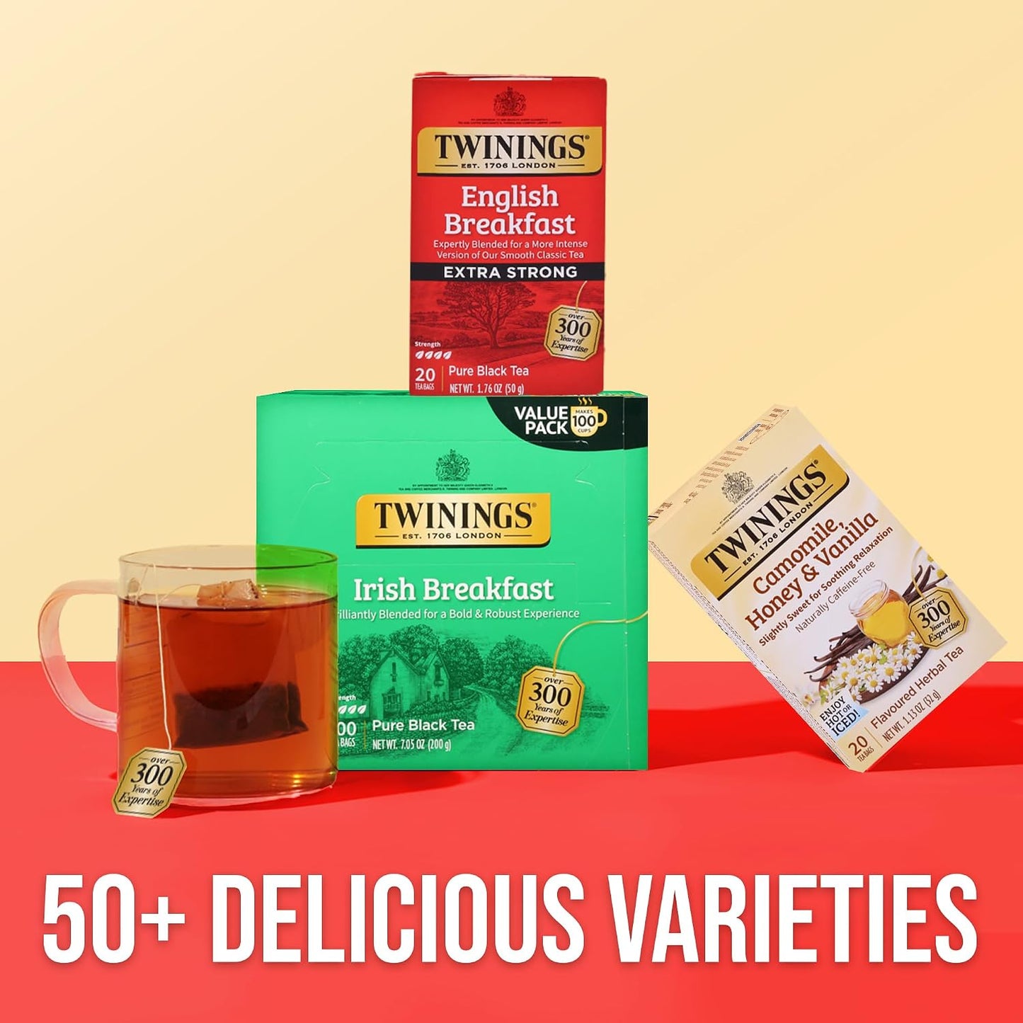 Twinings Extra Strong English Breakfast Black Tea Bags, 20 CT (1 Pack) | A Rich, More Intense Twist to Our Classic, Naturally Caffeinated, 20 Foil Lined Individually Wrapped Bags, Enjoy Hot or Iced