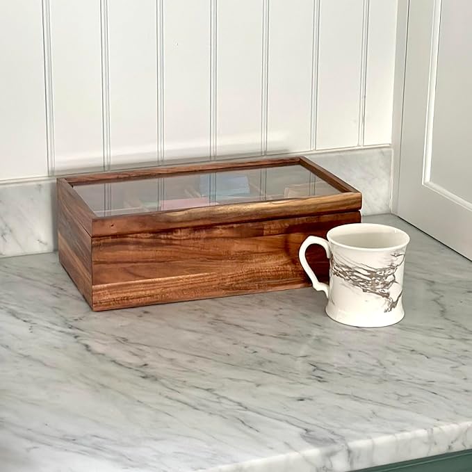 Ironwood Cornwall Tea Box, 8 Compartment Tea Organizer, Acacia Wood