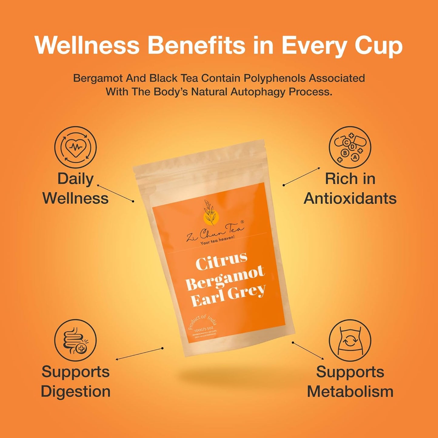 Zi Chun Tea | Bergamot Earl Grey Tea Loose Leaf | Made with Extra Whole Bergamot Pieces (Not Oil), Premium Assam Black Tea, Bold Citrus Flavor, Non-GMO, No Artificial Ingredients | 8.8 oz
