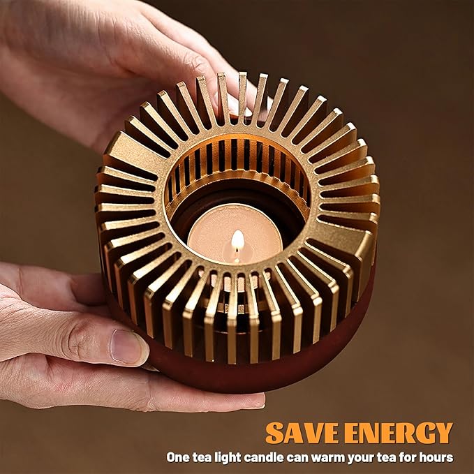 Inmorven Teapot Warmer, Aluminum Tea Warmer with Wooden Base, Candle Heater for Heating Tea, Coffee, Milk, Food,Camping and Traveling